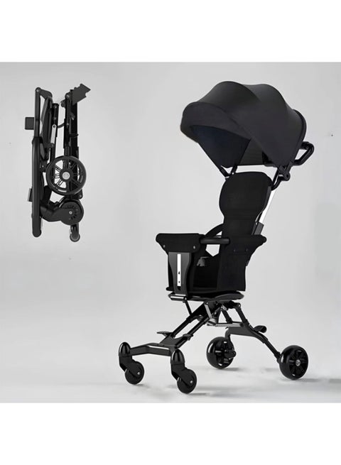 Lightweight foldable baby stroller, portable two-way stroller with easy-carry handle, 80 kg load capacity for children from 5 months to 6 years old - Airplane approved (Black)